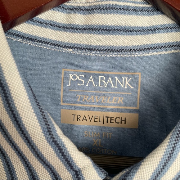 Jos A Bank Polo Shirt Men's X-Large XL Blue Striped Travel Tech Slim Fit NEW - Picture 4 of 8